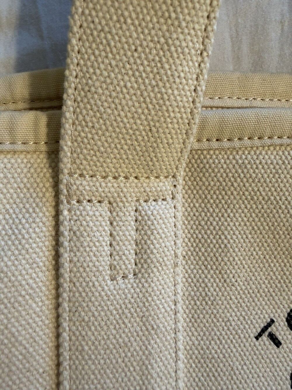 Tory Burch Large Canvas Tote Natural/Navy Blue Trim Market Shopper Beach 17x13 - Picture 5 of 15